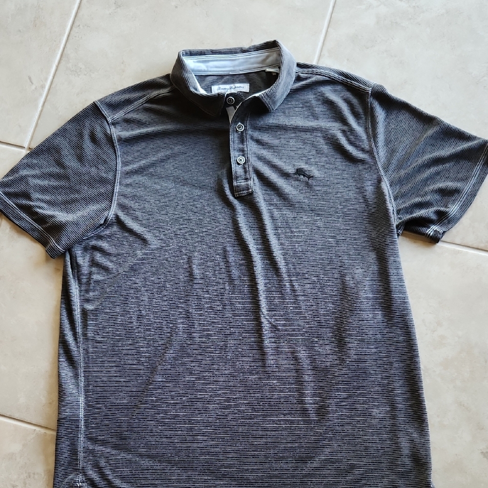 Tommy Bahama Charcoal Cotton Polo Shirt Men's Size Large